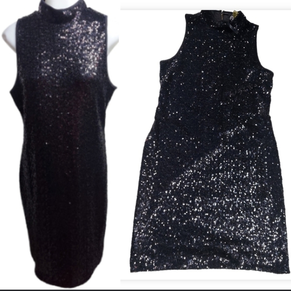 18☆Kensie Black Shimmer Sleeveless Sequin Cocktail Party Date Dress - Picture 4 of 13